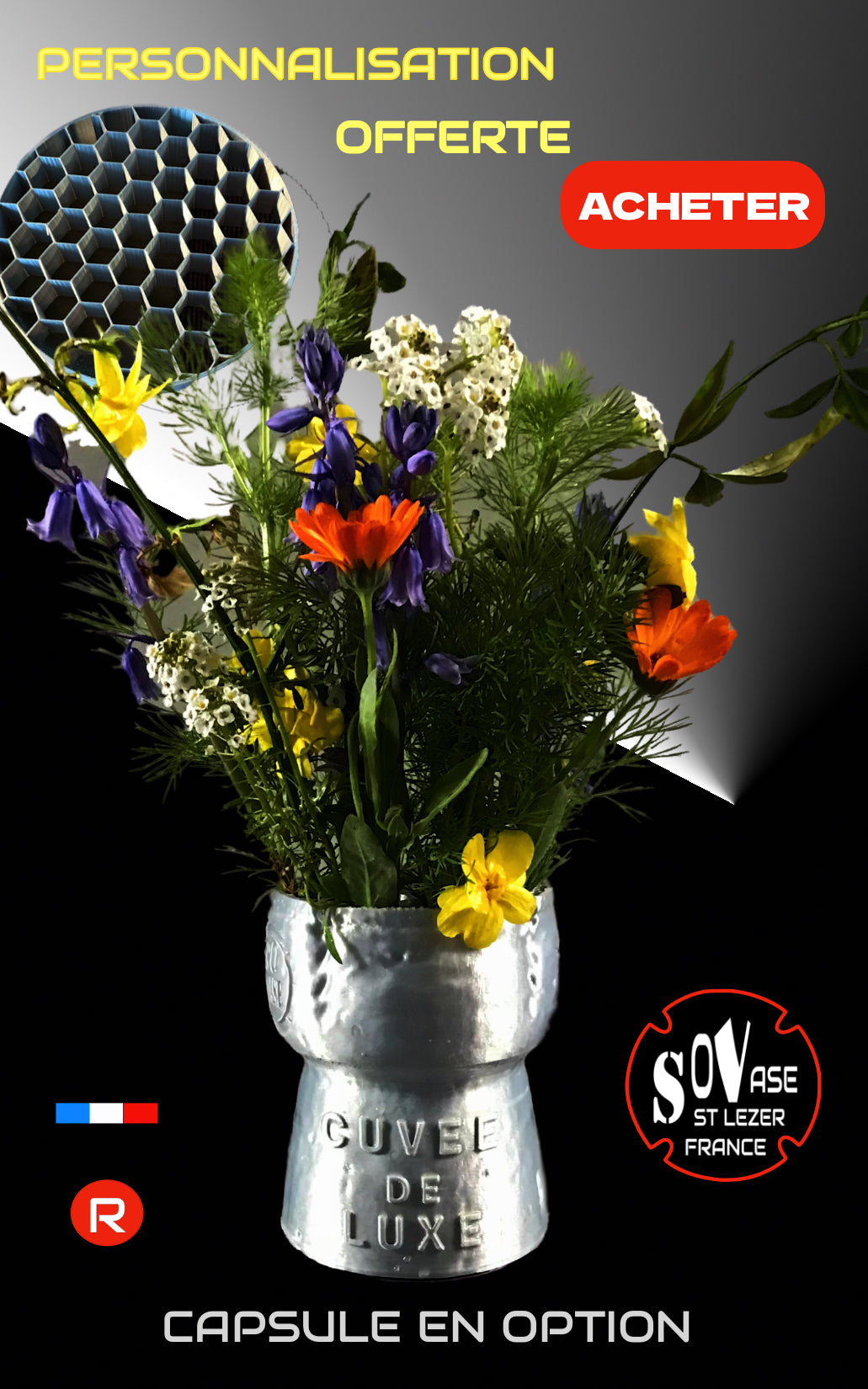 E. GRAND VASE AVEC SON KIT PIQUE FLEURS INCLUS