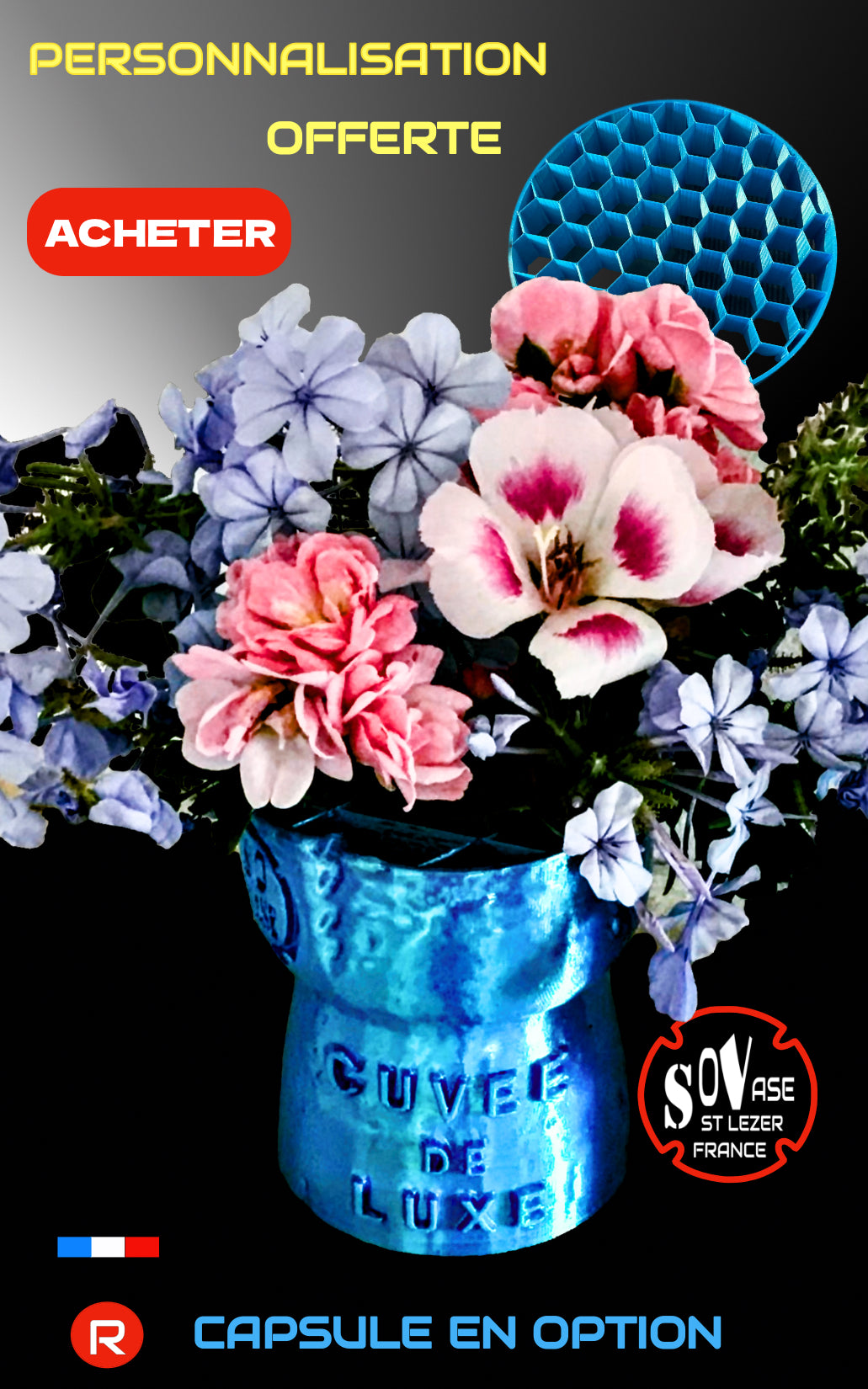 E. GRAND VASE AVEC SON KIT PIQUE FLEURS INCLUS